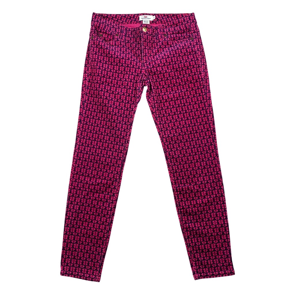 Vineyard Vines Corduroy Pants Women‎ Size 2 Pink Navy Anchor Print Slim